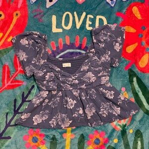 Hollister Blue Blouse with Artistic Floral Design